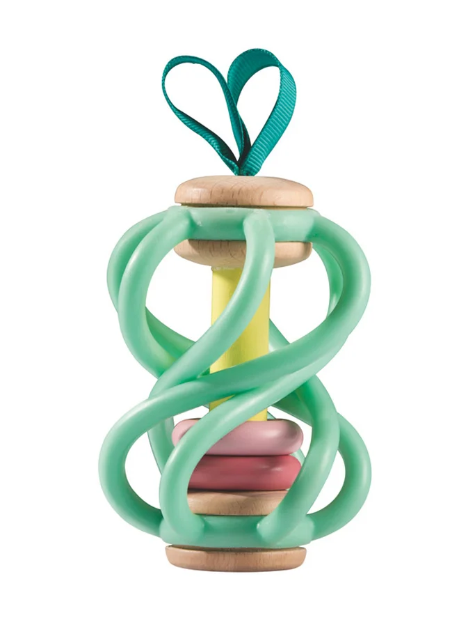 Hape Hape Apple Grab Teether Baby Toy | Silicone Twist Bars & Sliding Rattle Rings | Attachable Sensory Toy for Crib & Stroller | Safe for 0M+