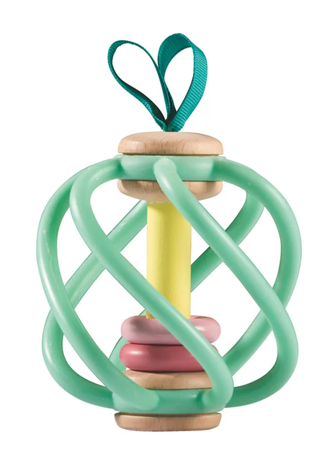Hape Hape Apple Grab Teether Baby Toy | Silicone Twist Bars & Sliding Rattle Rings | Attachable Sensory Toy for Crib & Stroller | Safe for 0M+