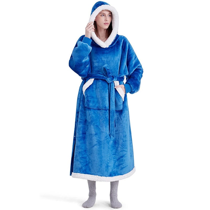 Fleece Hooded Warm Robe Autumn Winter Couch Blanket Sweatshirt Purple - Image 2
