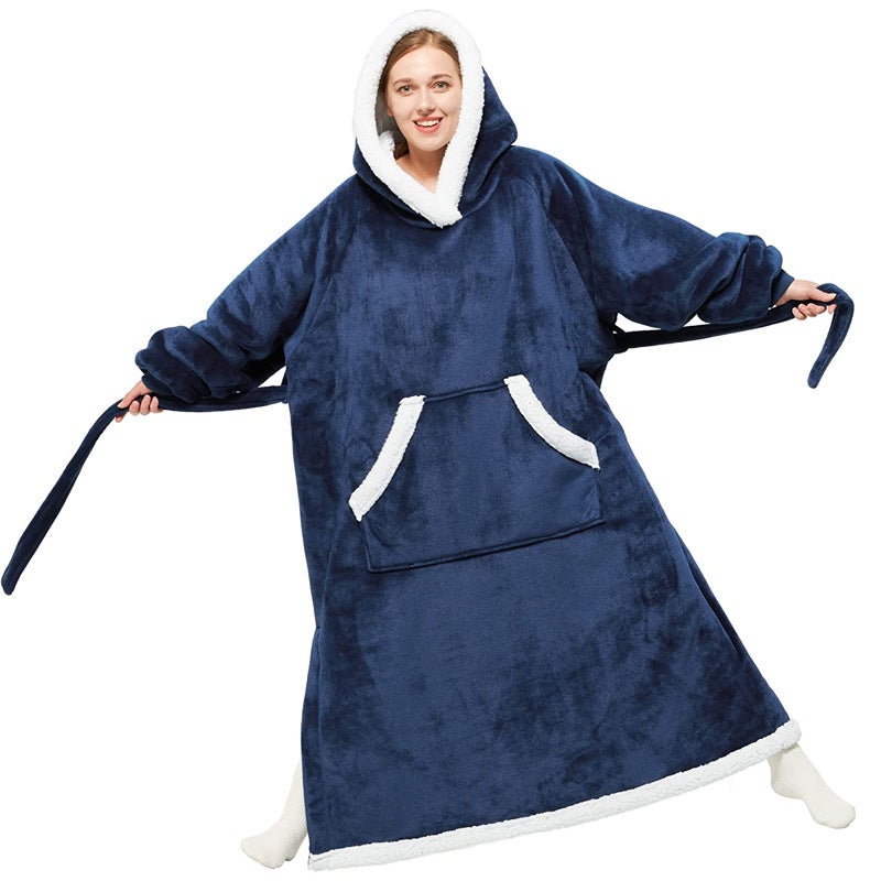 Fleece Hooded Warm Robe Autumn Winter Couch Blanket Sweatshirt Purple - Image 4