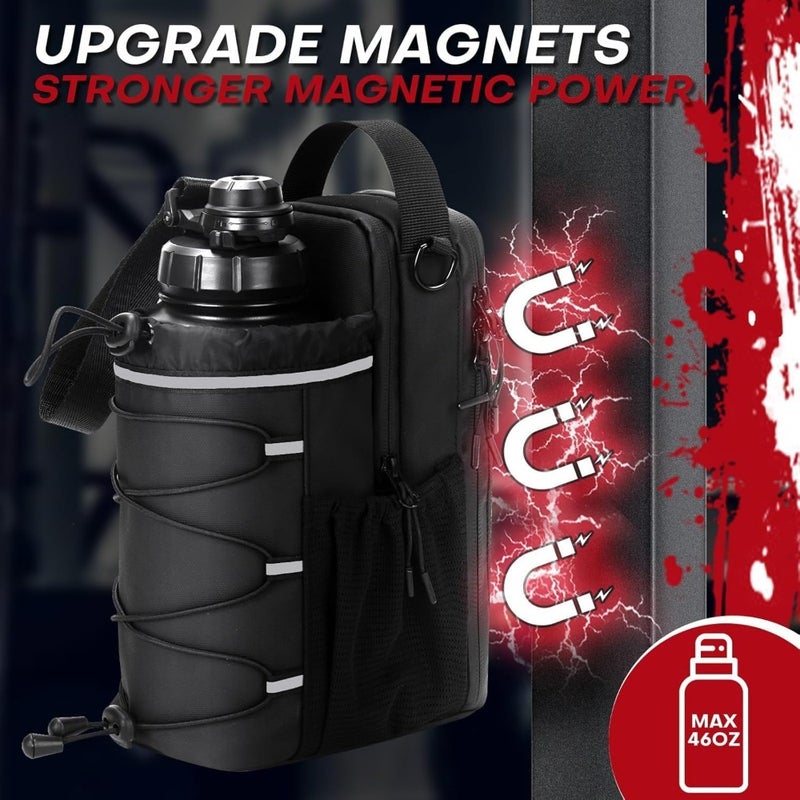 Magnetic gym bag for water bottle, sports and travel carrier with phone pocket, adjustable strap, secure magnetic holder, black nylon organizer - Image 3
