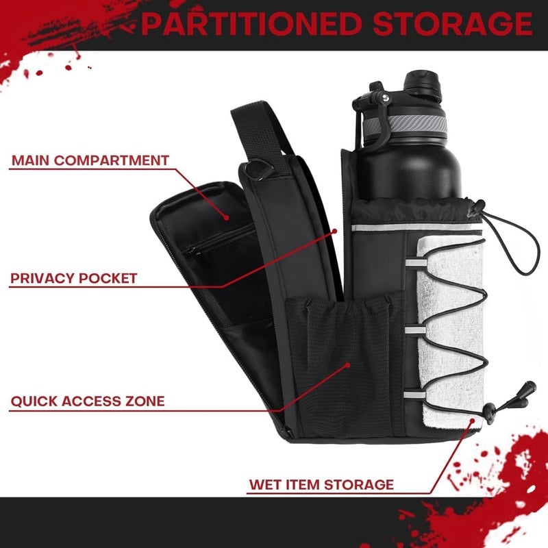 Magnetic gym bag for water bottle, sports and travel carrier with phone pocket, adjustable strap, secure magnetic holder, black nylon organizer - Image 5