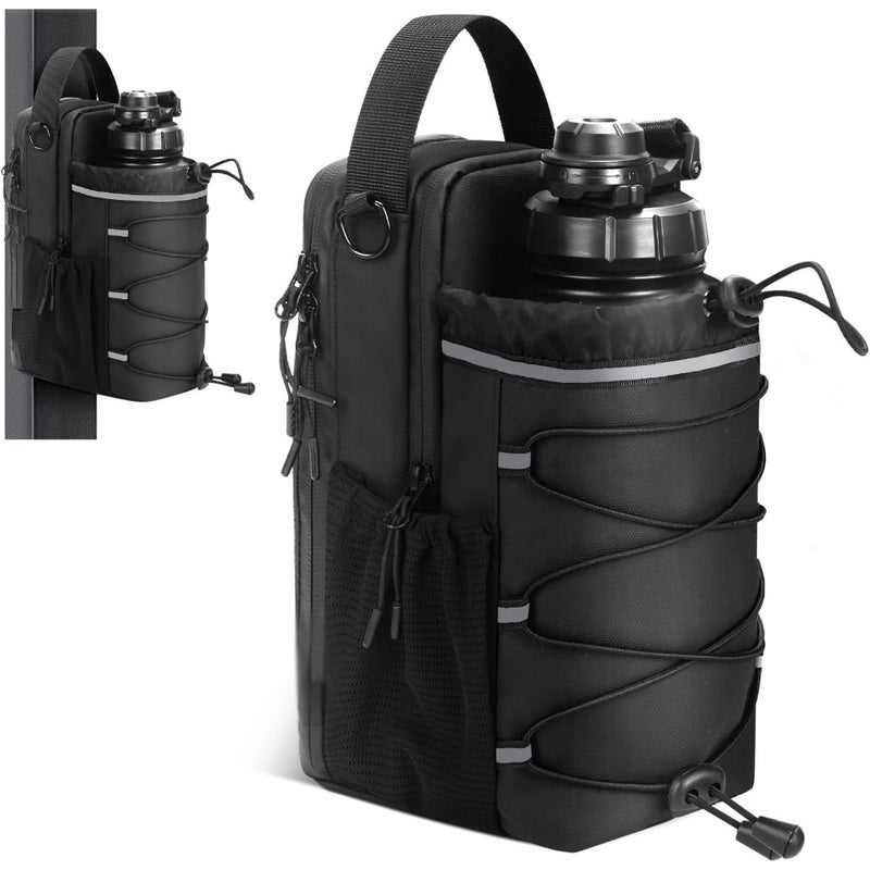 Magnetic gym bag for water bottle, sports and travel carrier with phone pocket, adjustable strap, secure magnetic holder, black nylon organizer - Image 1