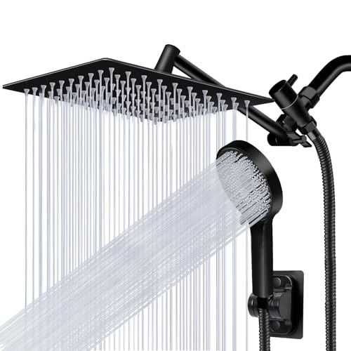 Yurnomy Shower Head,10”Rain Shower Head with Handheld Spray Combo with 11'' Angle Adjustable Extension Arm/Flow Regulator/Shower System,High Pressure Rainfall Shower Head Clean Bathroom,Matt Black - Image 1