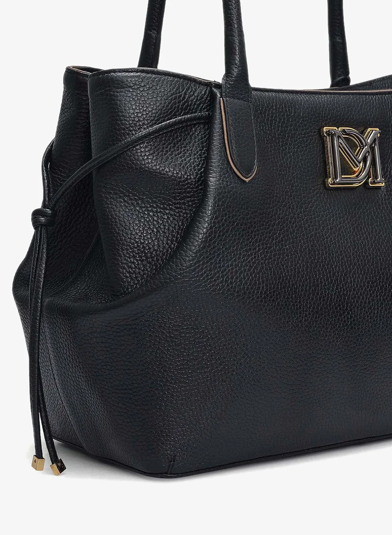 Da Milano Black Medium Wax Leather Tote - Black for Women | Best Price UAE