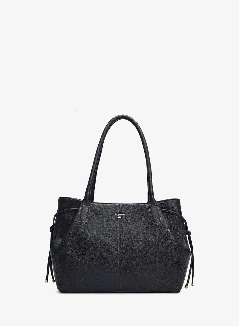 Da Milano Black Medium Wax Leather Tote - Black for Women | Best Price UAE