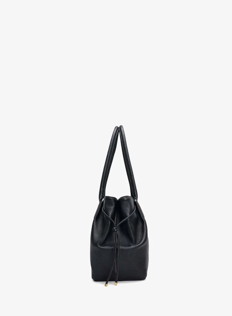 Da Milano Black Medium Wax Leather Tote - Black for Women | Best Price UAE