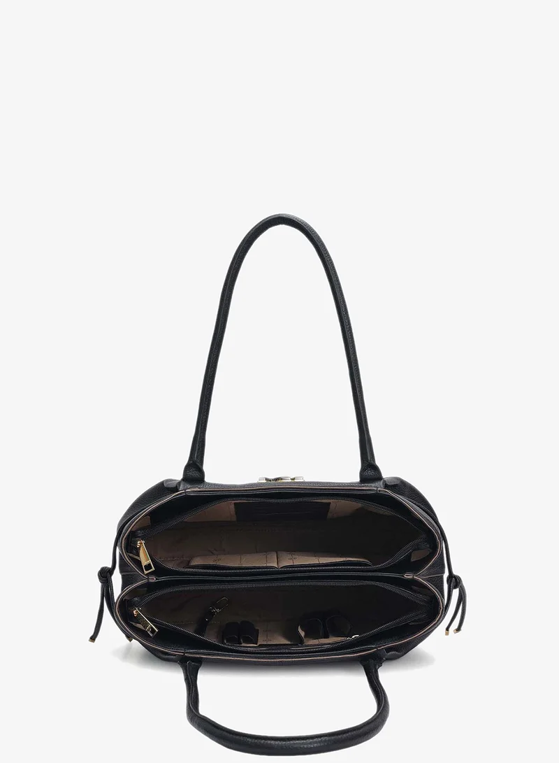 Da Milano Black Medium Wax Leather Tote - Black for Women | Best Price UAE