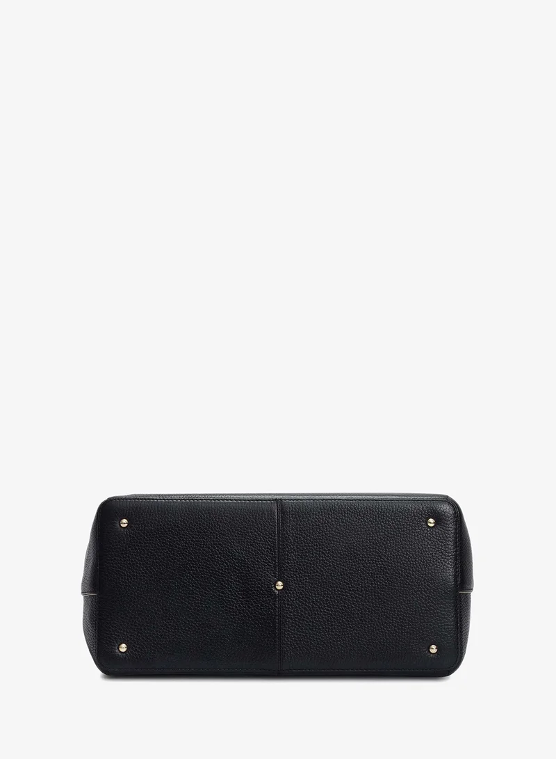 Da Milano Black Medium Wax Leather Tote - Black for Women | Best Price UAE