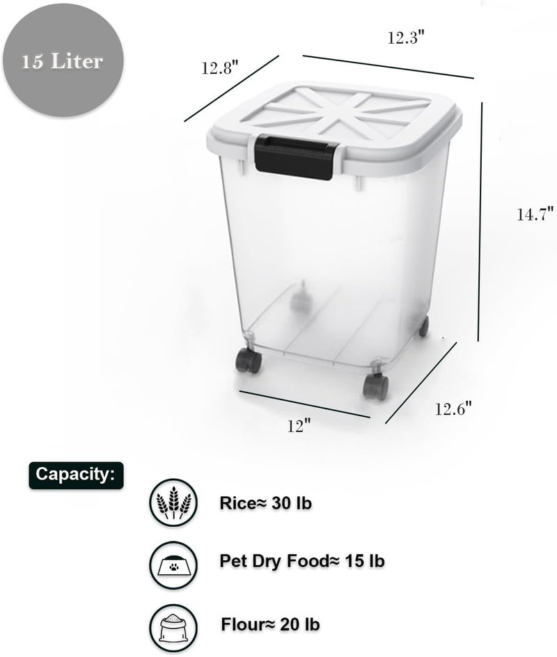 HANAMYA 30 LB Rice Storage Container with Measuring Cup, BPA free, For Rice | Grain | Pet Food | Flour, 1 count, Clear & Black - Image 2