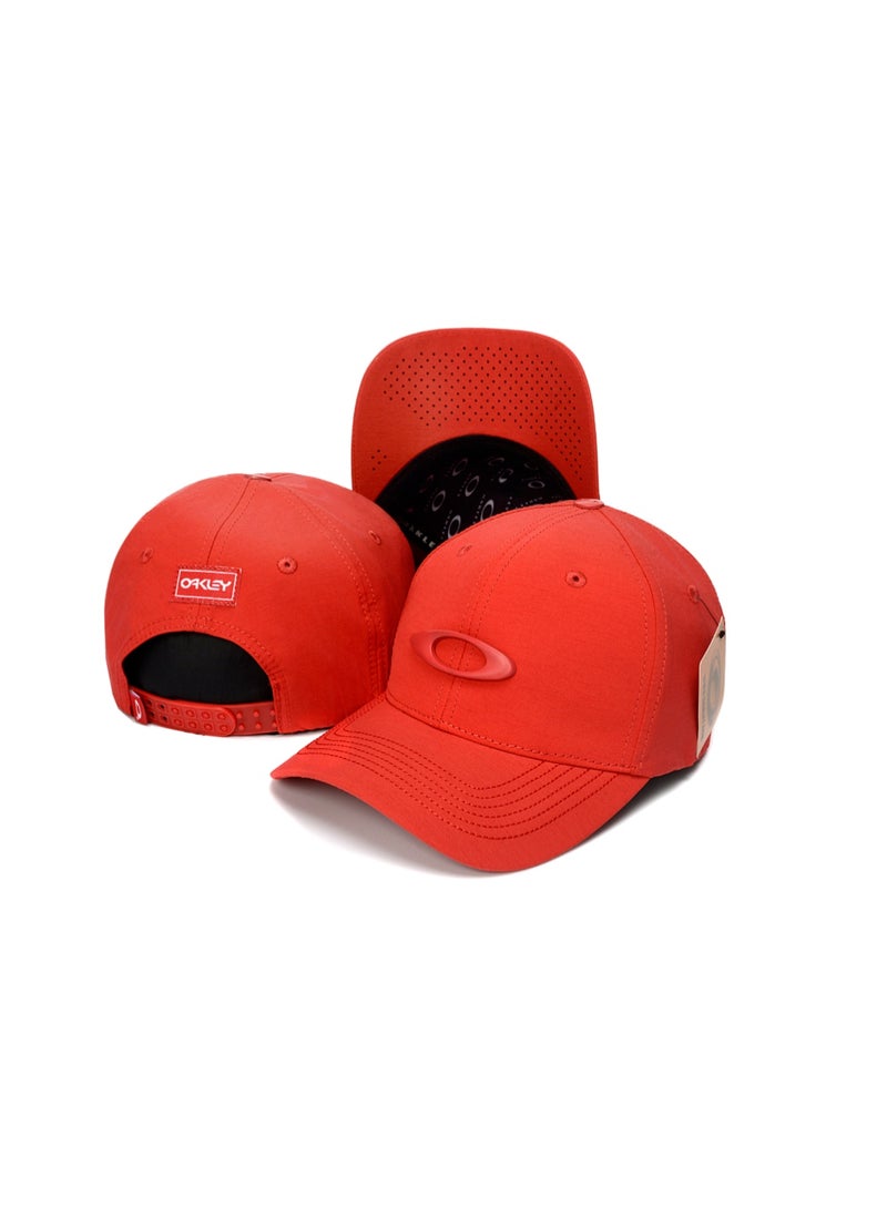 OAKLEY قبعة أوكلي حمراء مع حافة مثقبة وشعار O الأيقوني