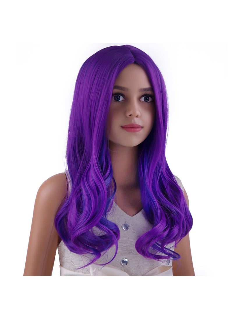 MAGQOO - MAGQOO Purple Mixed Blue Wigs for Girls Short Curly Purple Blue Wig Cosplay Costume Halloween Party Wig - Image 1