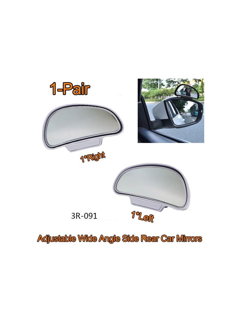 1-Pair Adjustable Wide Angle Side Rear Car Mirrors,Blind Spot Snap Way for Parking Auxiliary Rear View Mirror,Colour White - Image 1