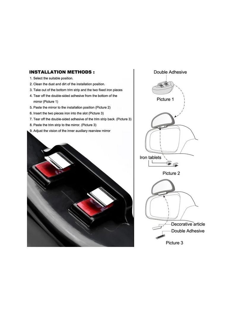 1-Pair Adjustable Wide Angle Side Rear Car Mirrors,Blind Spot Snap Way for Parking Auxiliary Rear View Mirror,Colour White - Image 3