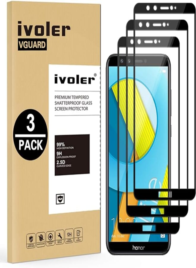 5D (Pack of 3) Screen Protector for Huawei Honor 9 Lite, [Full Coverage] Tempered Glass Film