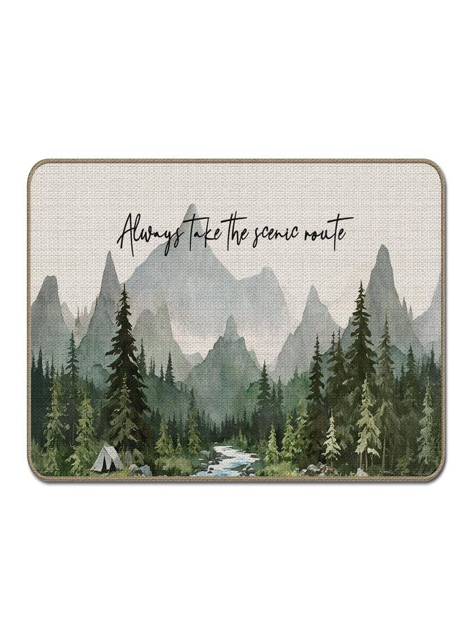 GTYNU Camping Adventure Nature Mountain Door Mat 17 x 30,Always Take The Scenic Route Forest Decor for Indoor Outside Entrance,Gifts for Camping Camper Lover,Camper RV Rugs for Inside - Image 1