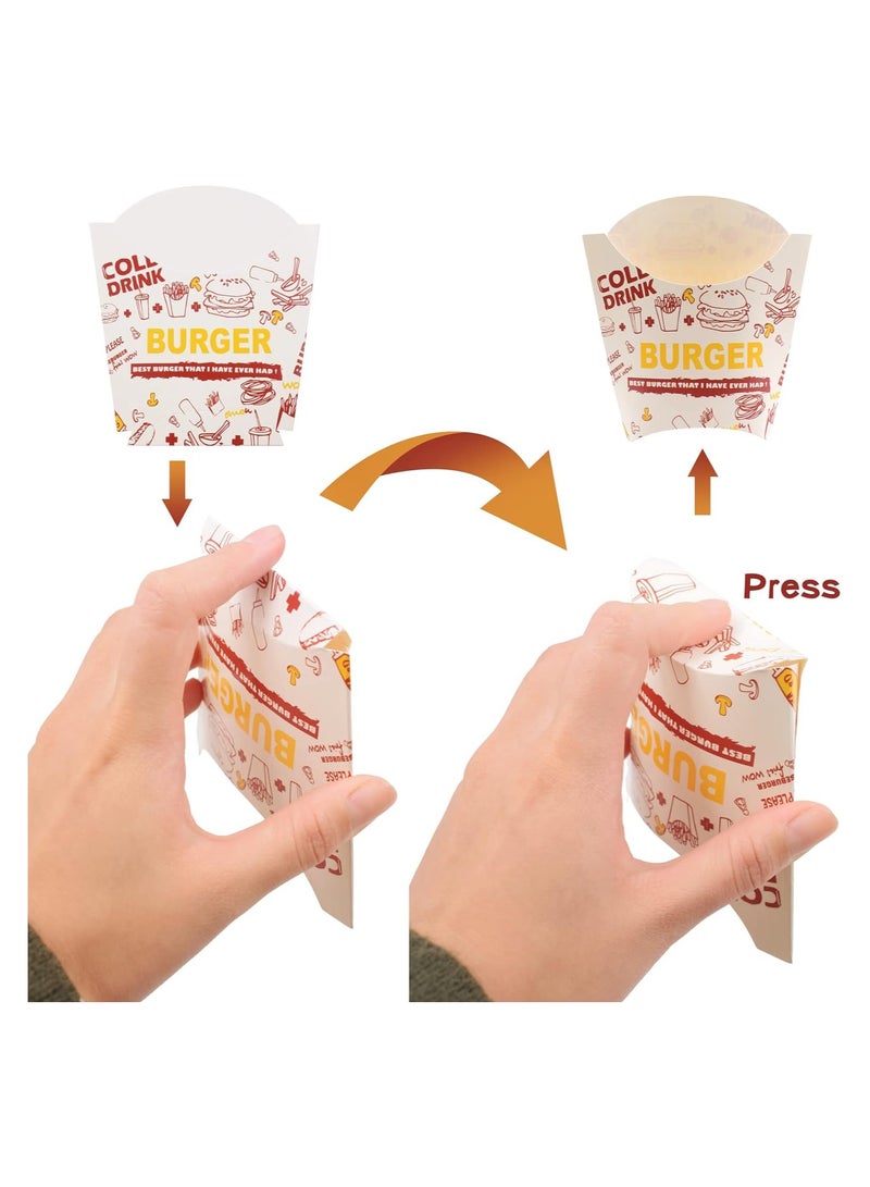 SYOSI 100PCS French Fry Box, French Fries Holder Cardboard, French Fry Cups Paper, Burger Container, Snack Bags, Clear Pattern Stand Packaging, Fast food Takeout for Party Charcuterie Home - Image 4