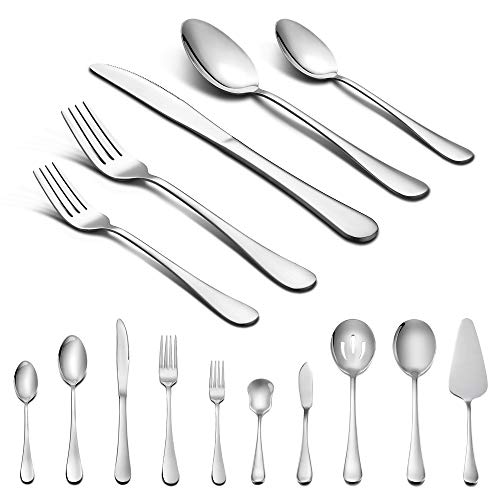 LIANYU 45-Piece Silverware Set with Serving Pieces, Stainless Steel Cutlery Flatware Set Service for 8, Mirror Finish, Dishwasher Safe - Image 1