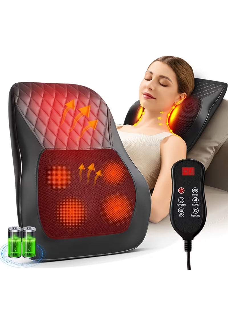 كيوبكسيل جهاز تدليك الظهر مع خاصية التسخين، أجهزة تدليك للرقبة والظهر، تصميم مريح، وسادة تدليك ثلاثية الأبعاد للظهر والرقبة والكتفين والساقين، للاسترخاء في المنزل أو المكتب، لون أسود. - Image 1