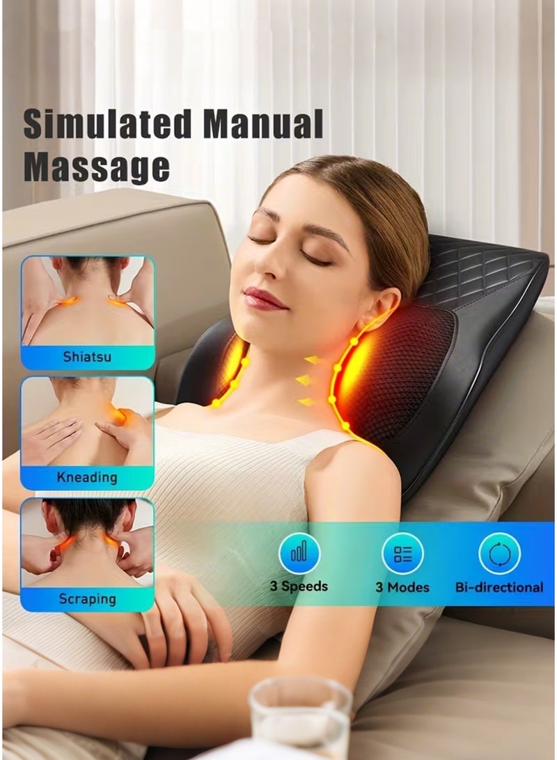 كيوبكسيل جهاز تدليك الظهر مع خاصية التسخين، أجهزة تدليك للرقبة والظهر، تصميم مريح، وسادة تدليك ثلاثية الأبعاد للظهر والرقبة والكتفين والساقين، للاسترخاء في المنزل أو المكتب، لون أسود. - Image 3