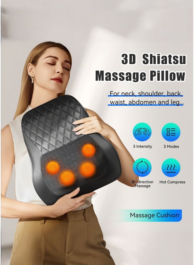 كيوبكسيل جهاز تدليك الظهر مع خاصية التسخين، أجهزة تدليك للرقبة والظهر، تصميم مريح، وسادة تدليك ثلاثية الأبعاد للظهر والرقبة والكتفين والساقين، للاسترخاء في المنزل أو المكتب، لون أسود. - Image 3