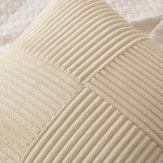 Guffaw Corduroy Pillow Covers Boho Decorative Spliced Throw Pillow Covers Soft Solid Couch Pillowcases Cross Patchwork Cushion Covers for Living Room Bed Sofa 16x16 inch (5, Cream) - Image 4