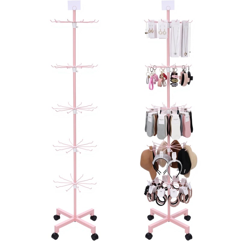 Ripeng 1 Pcs 5-tier Rotating Retail Display Stand Display Rack for Earring Keychains Jewelry Vendor Events and Stores Movable Adjustable Shop Spinner Pink Ornament Holder - Image 1
