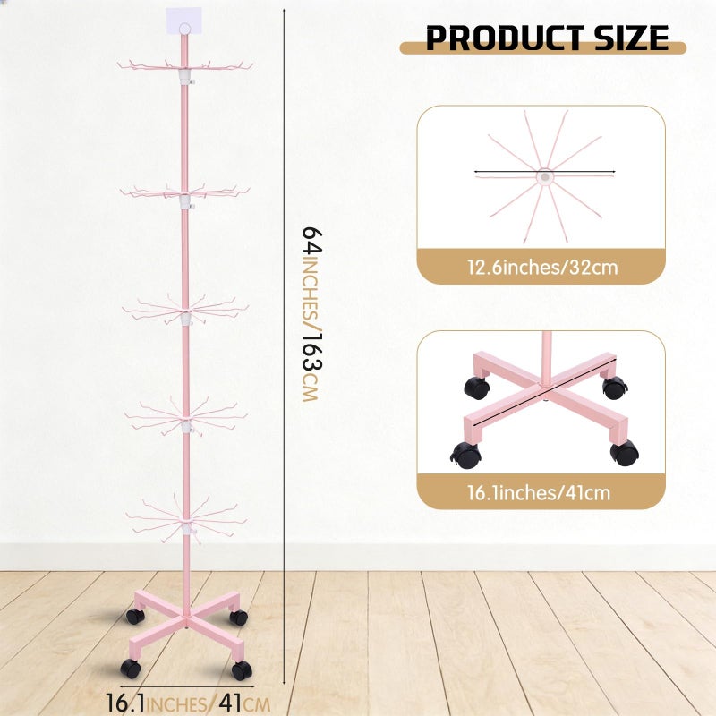 Ripeng 1 Pcs 5-tier Rotating Retail Display Stand Display Rack for Earring Keychains Jewelry Vendor Events and Stores Movable Adjustable Shop Spinner Pink Ornament Holder - Image 2