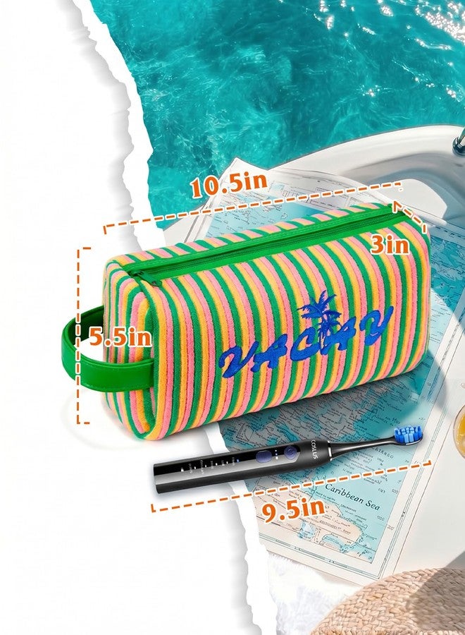 COSHAYSOO Terry Cloth Travel Toiletry Bag, Striped Cosmetic Pouch for Women - Image 2
