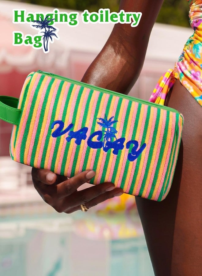 COSHAYSOO Terry Cloth Travel Toiletry Bag, Striped Cosmetic Pouch for Women - Image 5
