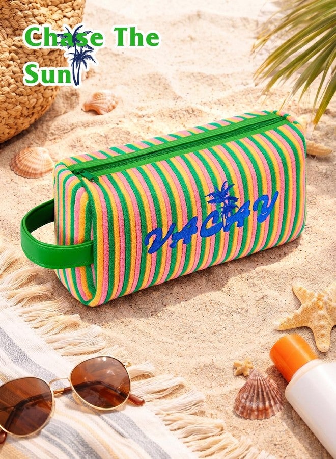 COSHAYSOO Terry Cloth Travel Toiletry Bag, Striped Cosmetic Pouch for Women - Image 4