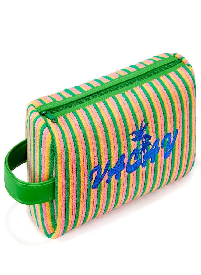 COSHAYSOO Terry Cloth Travel Toiletry Bag, Striped Cosmetic Pouch for Women - Image 1