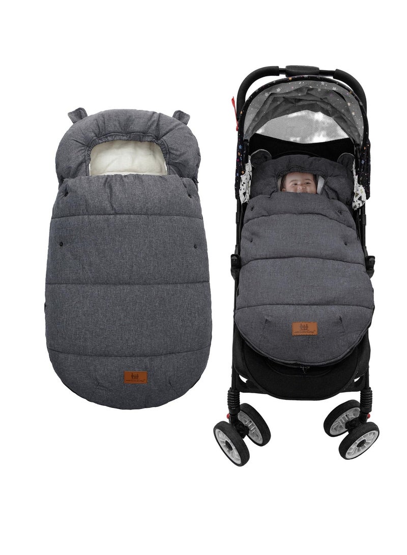 Captaintech Universal Stroller Sleeping Bag with Footmuffs, Warm and Cozy for Winter, Waterproof and Windproof Design, Anti,Slip Sherpa Lining and Fleece Hood, Easy to Clean - Image 1