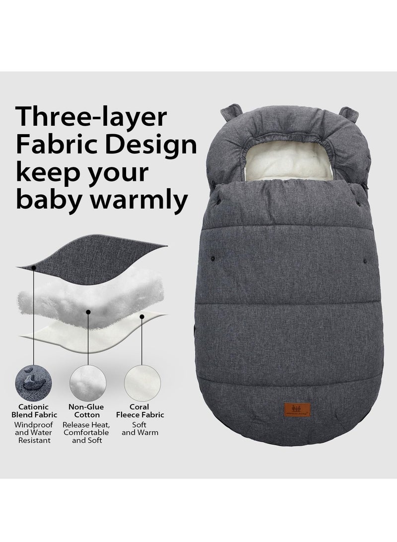 Captaintech Universal Stroller Sleeping Bag with Footmuffs, Warm and Cozy for Winter, Waterproof and Windproof Design, Anti,Slip Sherpa Lining and Fleece Hood, Easy to Clean - Image 3