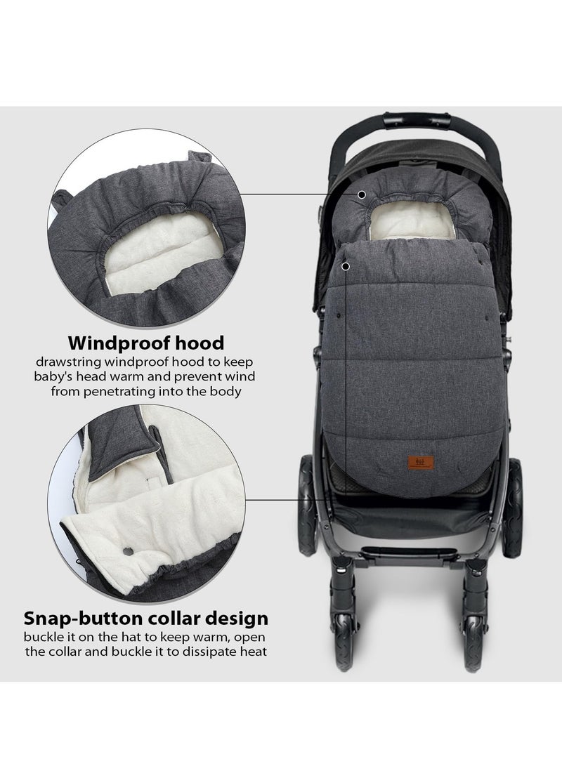Captaintech Universal Stroller Sleeping Bag with Footmuffs, Warm and Cozy for Winter, Waterproof and Windproof Design, Anti,Slip Sherpa Lining and Fleece Hood, Easy to Clean - Image 4