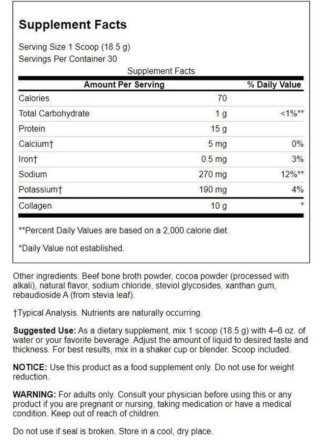 Swanson Real Food Bone Broth Collagen - Chocolate 19.5 oz Pwdr - Image 2