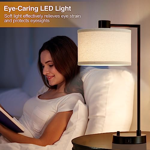 Luvkczc Table Lamp for Bedroom Set of 2 with USB C+A Ports, Fully Stepless Dimmable Bedside Lamp with Linen Lampshade, Contemporary Lamp for Living Room Reading Office, 2 LED Bulbs Included (Black) - Image 4