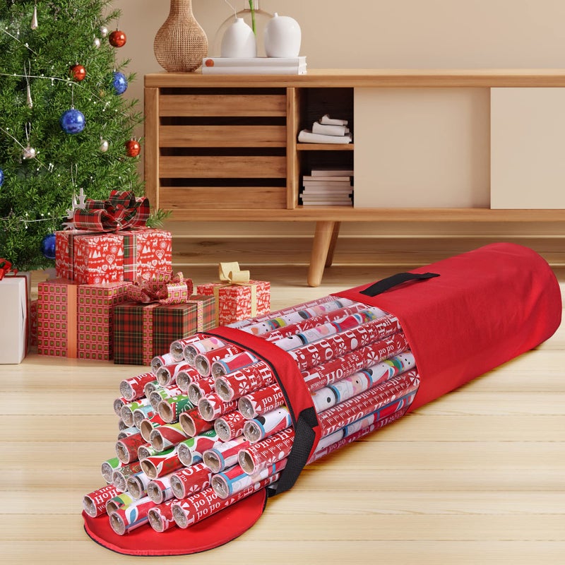 Primode Wrapping Paper Storage Bag | Wrapping Paper Organizer Under Bed for Storing Multiple Rolls of Gift Wrap, 42â€ Length Container Constructed of Durable 600D Oxford Material (Red) - Image 5