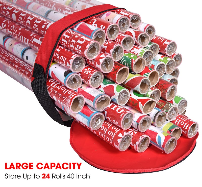 Primode Wrapping Paper Storage Bag | Wrapping Paper Organizer Under Bed for Storing Multiple Rolls of Gift Wrap, 42â€ Length Container Constructed of Durable 600D Oxford Material (Red) - Image 3