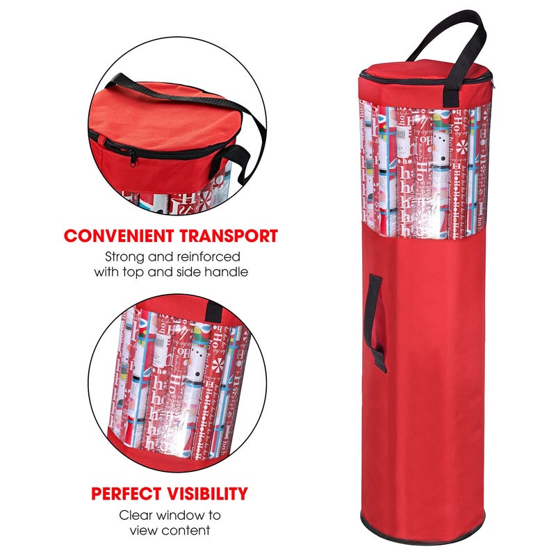 Primode Wrapping Paper Storage Bag | Wrapping Paper Organizer Under Bed for Storing Multiple Rolls of Gift Wrap, 42â€ Length Container Constructed of Durable 600D Oxford Material (Red) - Image 4