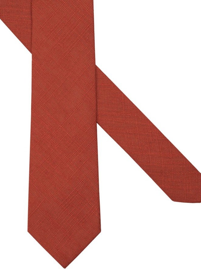 BELLUNO Men's Skinny Ties, Cotton Linen Blend 2.5 inch Solid Neckties, 68 Rust, M - Image 3