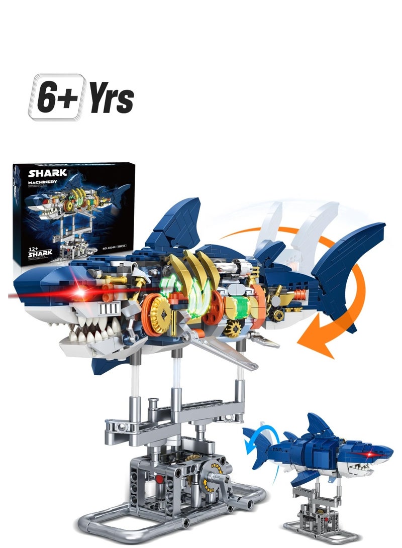 Shark Sea Creatures Building Set, 687 Ideas Pieces Marine Animal Building Blocks Toys with Display Stand and Light, STEM Toys for Kids, Adults, Crossing Ocean Lovers - Image 1