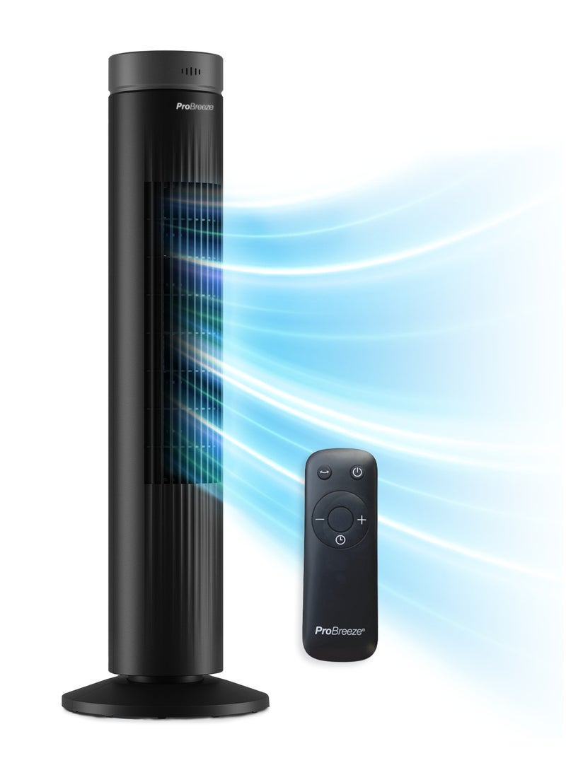 Pro Breeze - 30" Tower Fan with 7-Hour Digital Timer, Remote Control, 3 Cooling Fan Modes & LED Light Indicator - Powerful & Energy-Efficient Electric Fan for Home and Office - Black - Image 1