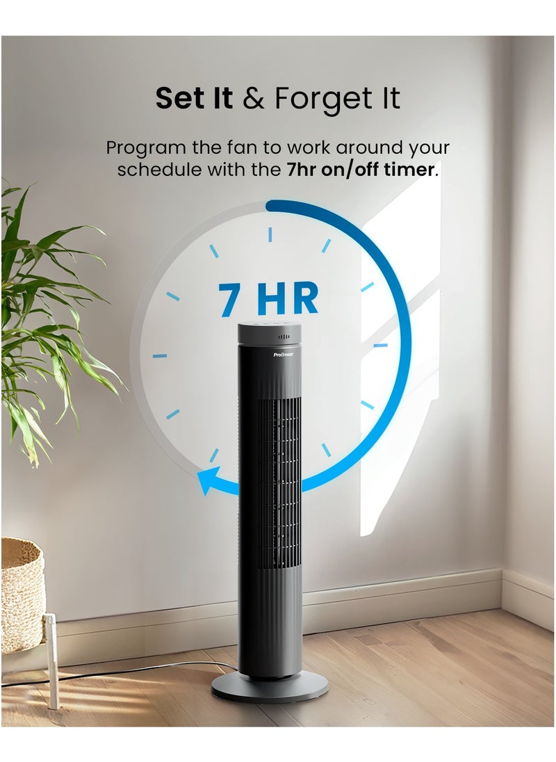 Pro Breeze - 30" Tower Fan with 7-Hour Digital Timer, Remote Control, 3 Cooling Fan Modes & LED Light Indicator - Powerful & Energy-Efficient Electric Fan for Home and Office - Black - Image 1