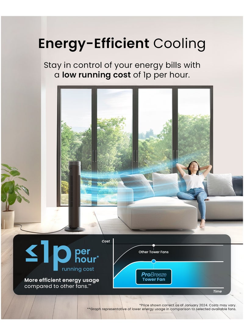 Pro Breeze - 30" Tower Fan with 7-Hour Digital Timer, Remote Control, 3 Cooling Fan Modes & LED Light Indicator - Powerful & Energy-Efficient Electric Fan for Home and Office - Black - Image 1