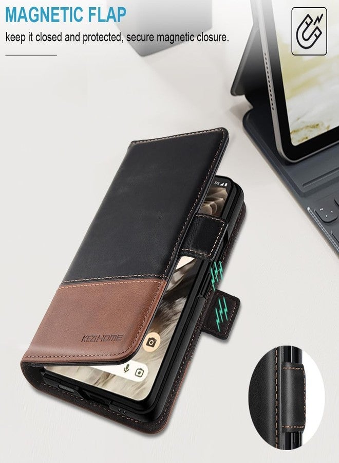 كيزي هوم جراب KEZiHOME لهاتف Google Pixel Fold، مصنوع من الجلد الطبيعي [حجب RFID]، جراب محفظة مع فتحات للبطاقات، مسند قابل للطي، غطاء حماية متين لهاتف Pixel Fold، أسود - Image 5