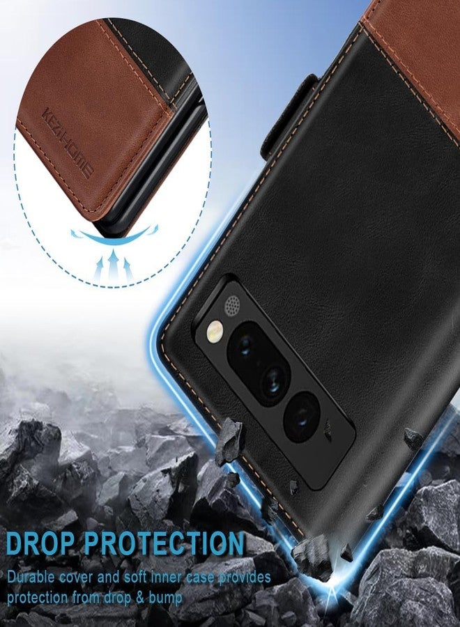 كيزي هوم جراب KEZiHOME لهاتف Google Pixel Fold، مصنوع من الجلد الطبيعي [حجب RFID]، جراب محفظة مع فتحات للبطاقات، مسند قابل للطي، غطاء حماية متين لهاتف Pixel Fold، أسود - Image 4
