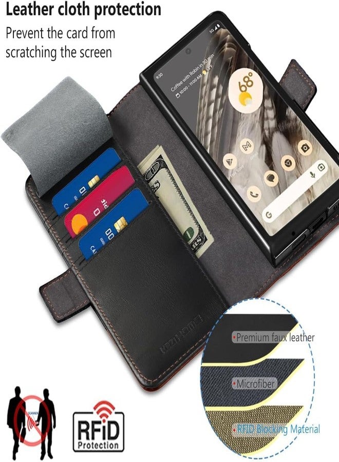 كيزي هوم جراب KEZiHOME لهاتف Google Pixel Fold، مصنوع من الجلد الطبيعي [حجب RFID]، جراب محفظة مع فتحات للبطاقات، مسند قابل للطي، غطاء حماية متين لهاتف Pixel Fold، أسود - Image 3