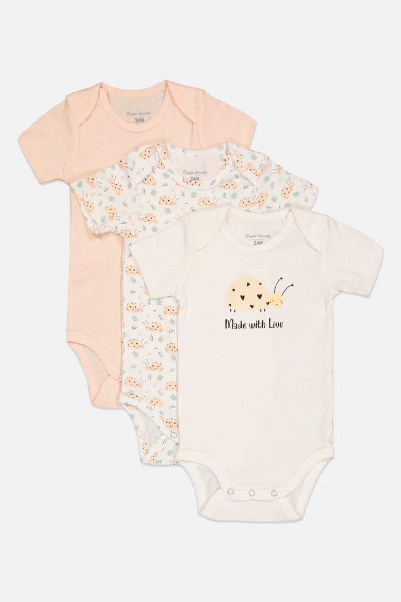 English Laundry Toddlers Girl 3 Pcs Crew Neck Allover Print Short Sleeves Rompers, Multicolor - Image 1