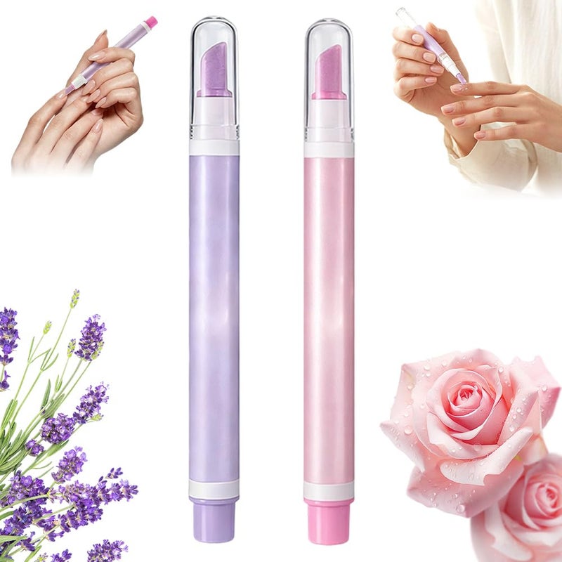 2 Packs 2-in-1 Cuticle Oil Pusher Pen, 2026 New Ceramic Cuticle Pusher & Oil Pen, Nail Care Pen for Hangnails, Dry & Damaged Nails, Moisturize Strengthen Brighten Nails Care (Purple+Pink) - Image 1